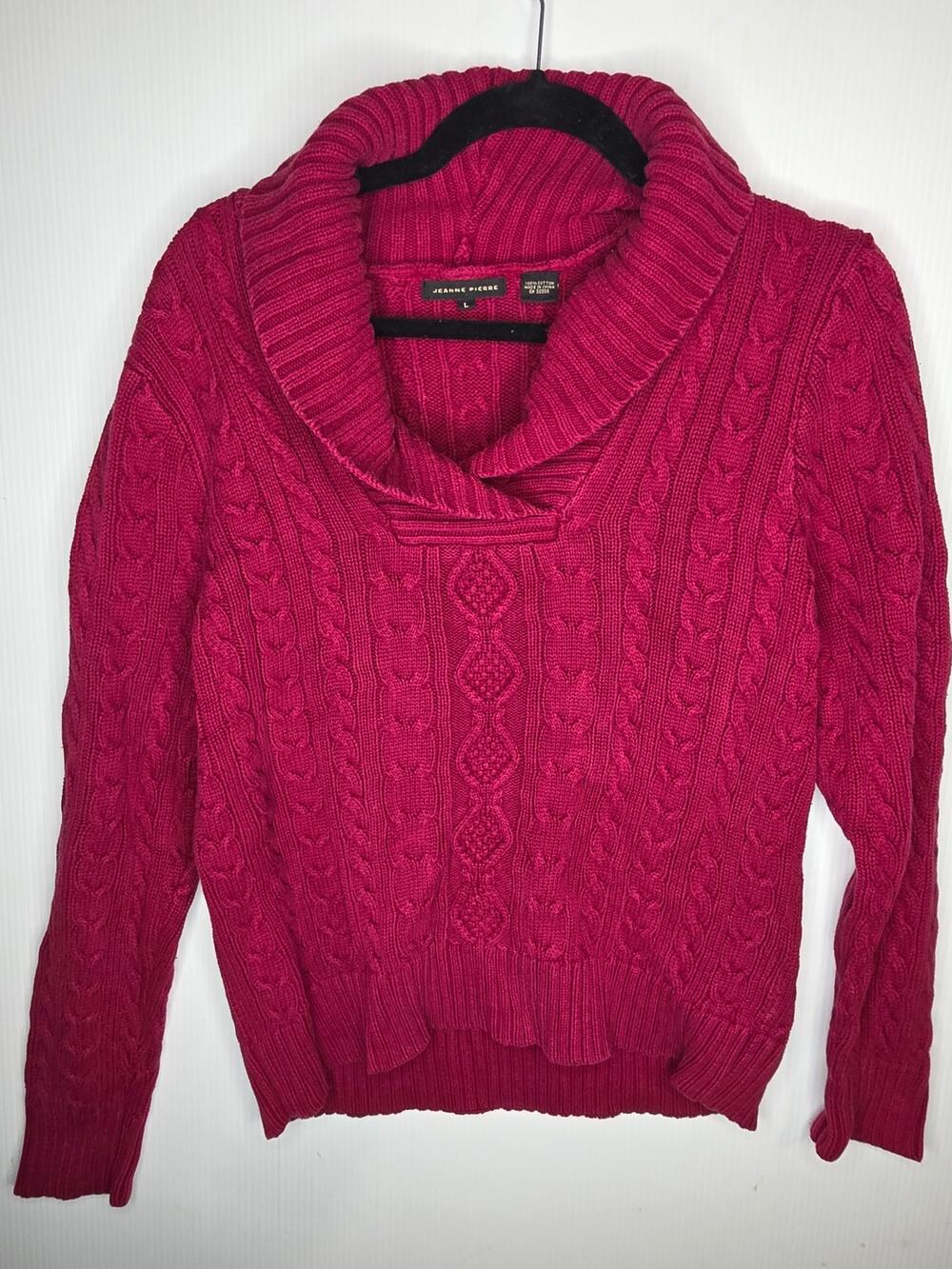 Jeanne Pierre Red Cable Knit Cotton Sweater Size L Winter Fall L